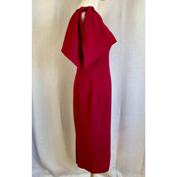 NWT Dress The Population Tiffany One Shoulder Bow Crepe Midi Cocktail Dress Red - Picture 7 of 9